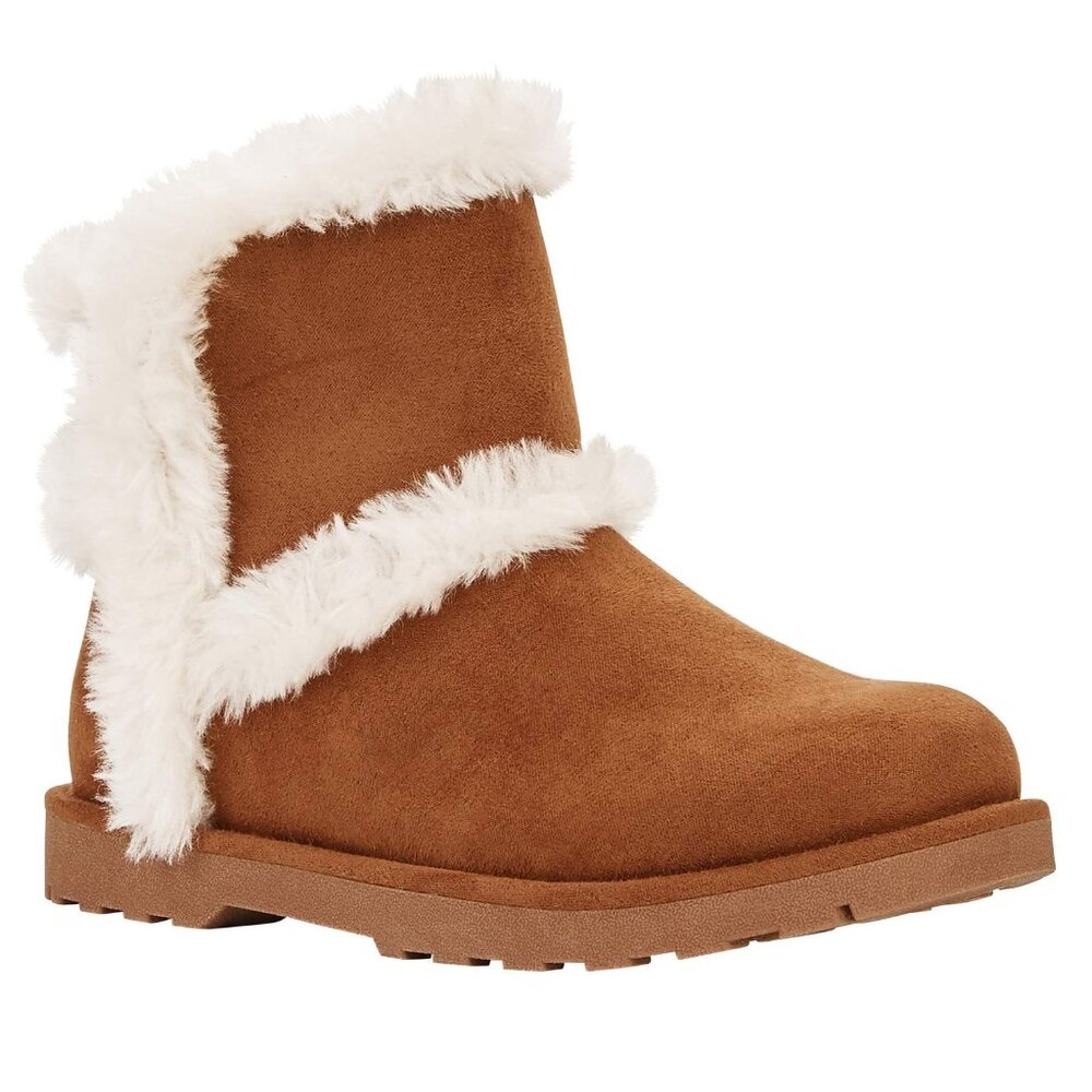 Vegan Suede Faux Fur Ankle Boots, Chestnut
